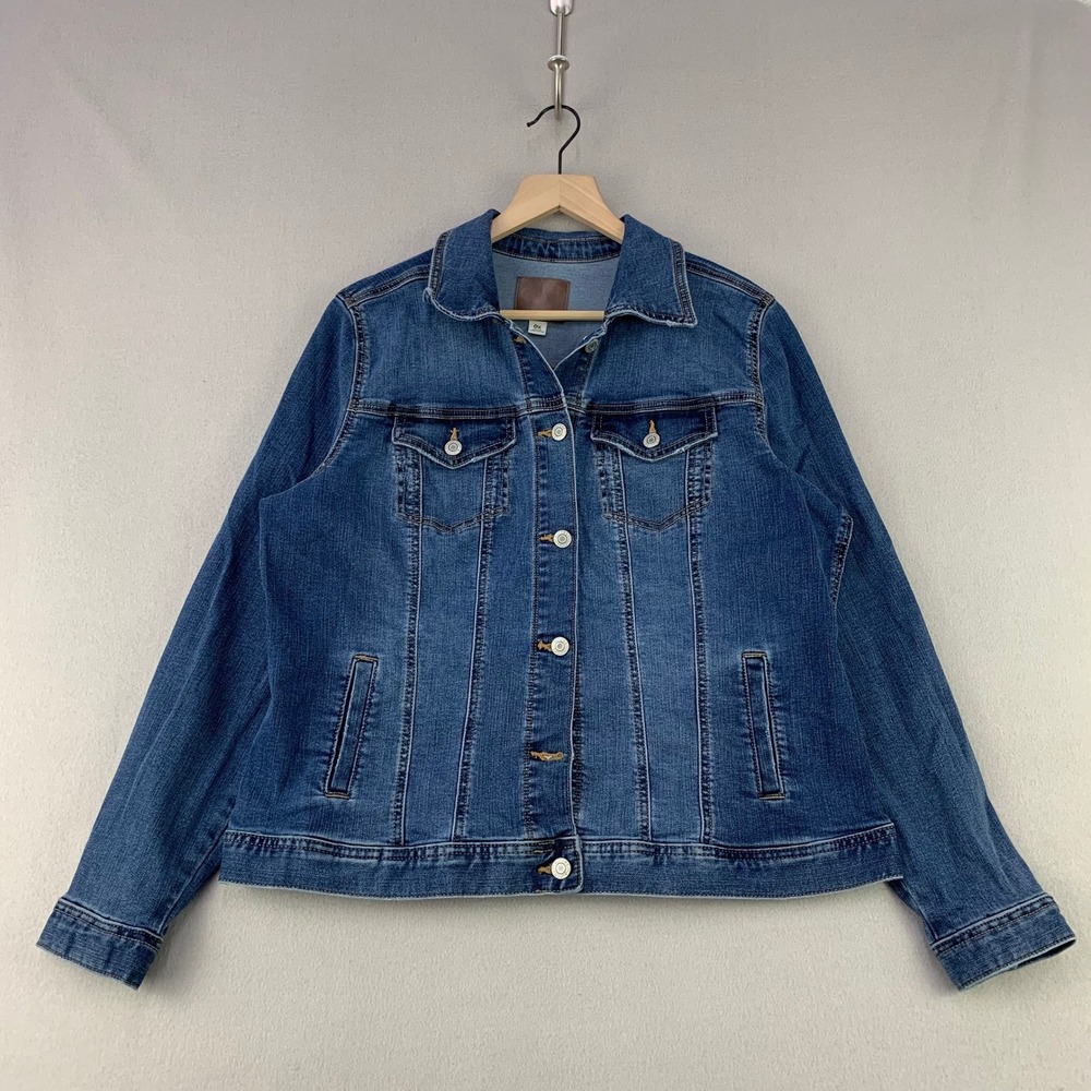 Maurices Denim Trucker Jacket Womens 0X Blue Classic Stretch‎ Jean Jacket